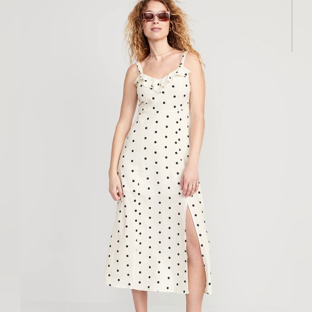 Never worn: Fit & Flare Linen-Blend Ruffle-Trimmed Maxi Cami Dress - Old Navy